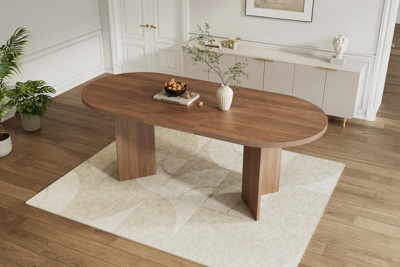 Grande table à manger effet noyer coins arrondis pour 6 à 8 convives 200x90cm MINIMALISTCHESTHOME