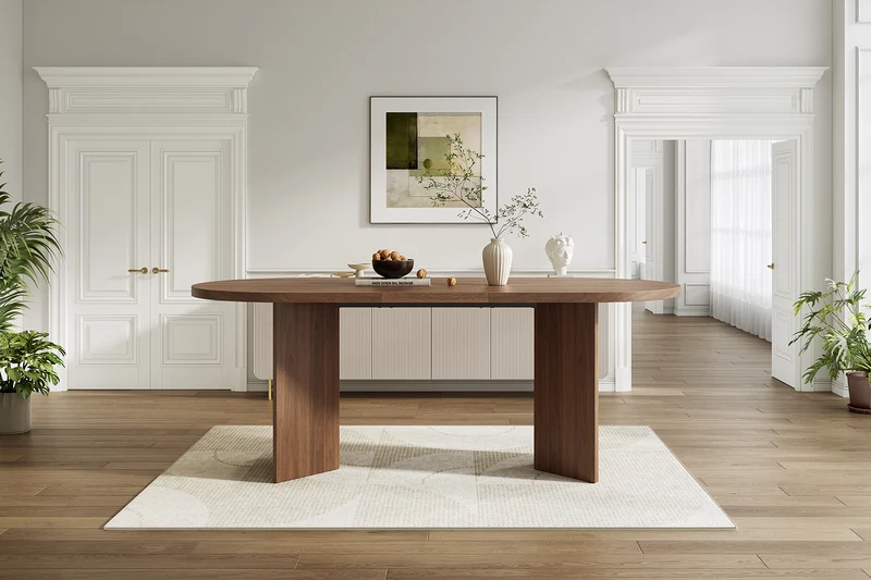 Grande table à manger effet noyer coins arrondis pour 6 à 8 convives 200x90cm MINIMALISTCHESTHOME