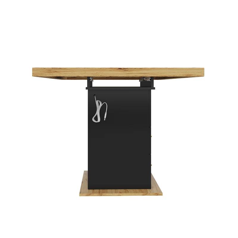 Table à manger extensible effet bois avec éclairage LED, 2 tiroirs de rangement 110-140cm MINIMALISTPILLOWSET
