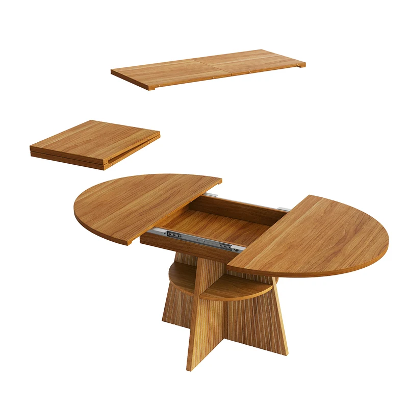 Table à manger extensible ronde effet bois avec étagère intégrée (110-150 cm) MINIMALISTONE