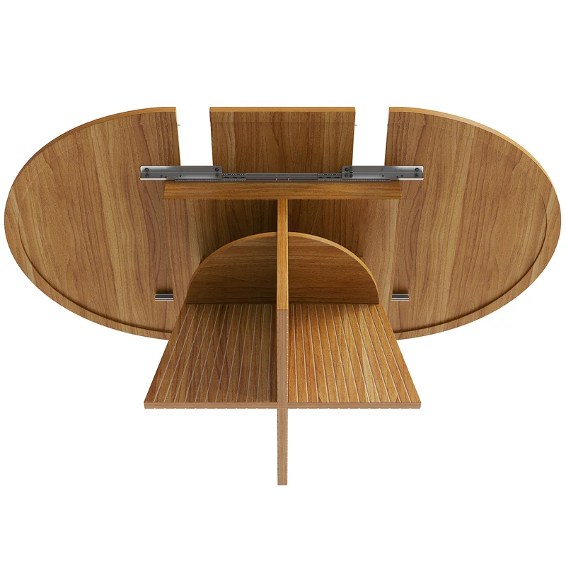 Table à manger extensible ronde effet bois avec étagère intégrée (110-150 cm) MINIMALISTONE