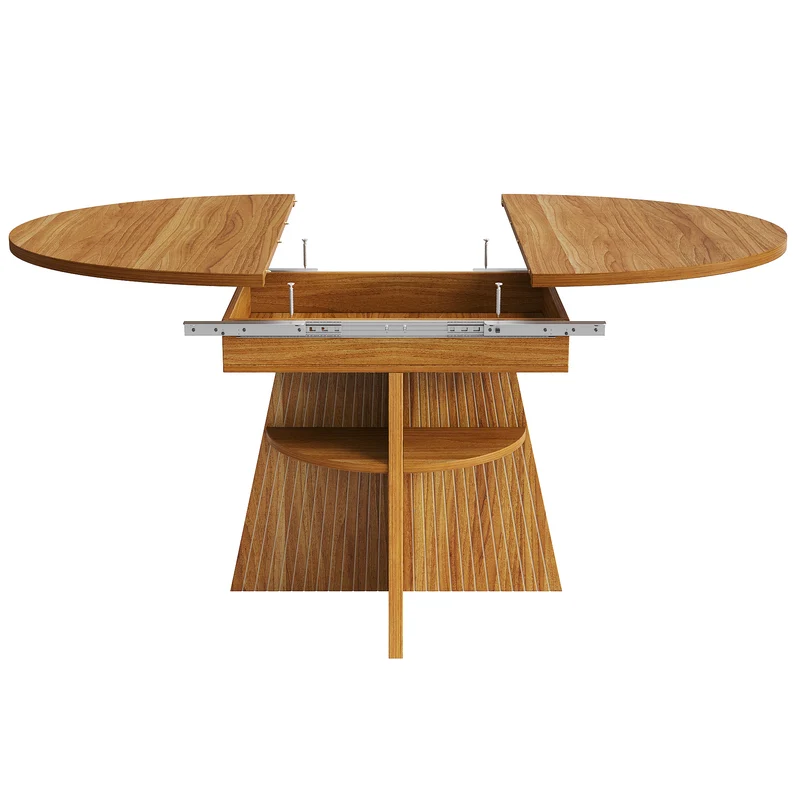 Table à manger extensible ronde effet bois avec étagère intégrée (110-150 cm) MINIMALISTONE