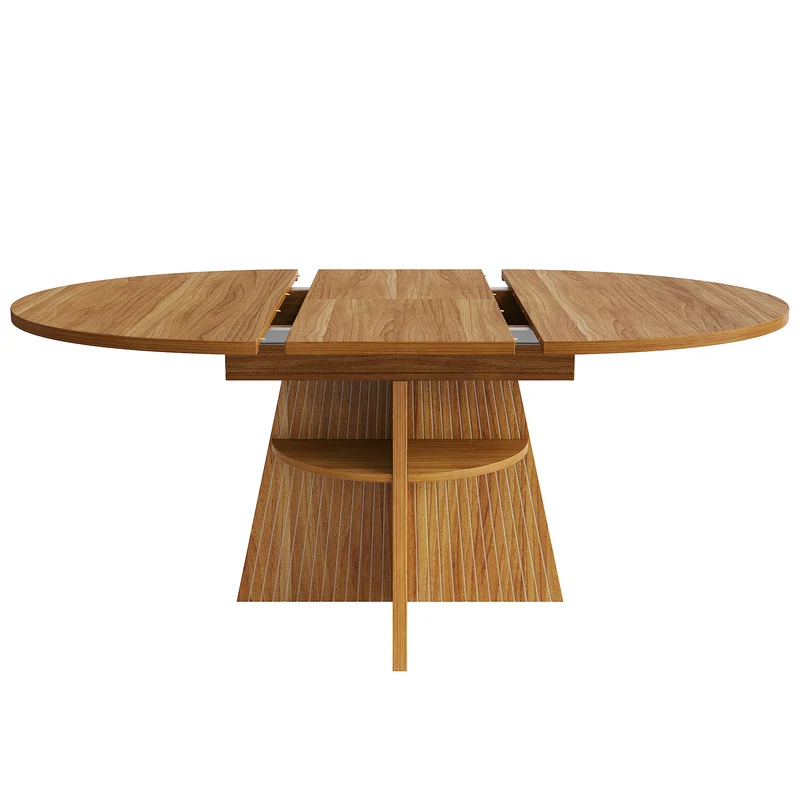 Table à manger extensible ronde effet bois avec étagère intégrée (110-150 cm) MINIMALISTONE