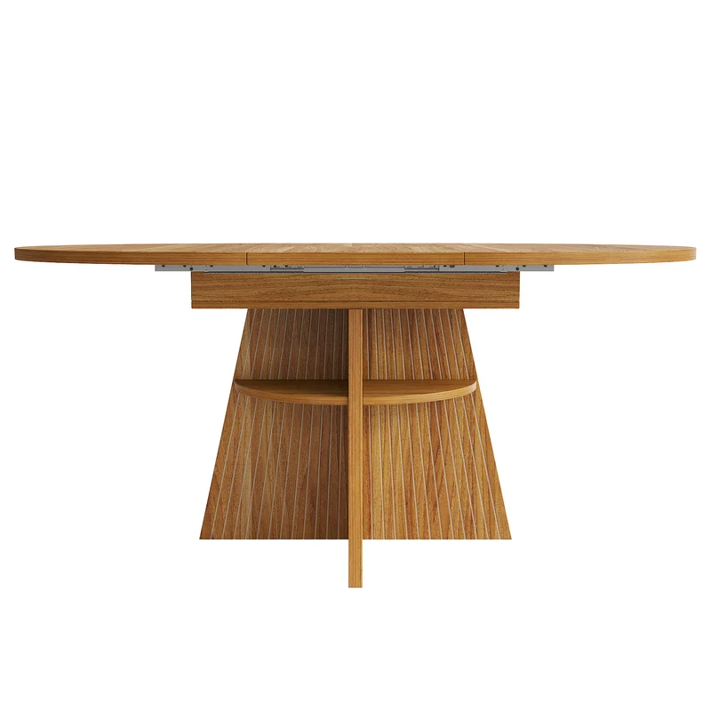 Table à manger extensible ronde effet bois avec étagère intégrée (110-150 cm) MINIMALISTONE