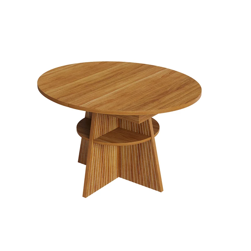 Table à manger extensible ronde effet bois avec étagère intégrée (110-150 cm) MINIMALISTONE