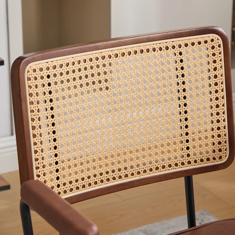 Chaise de bureau vintage en rotin semi-cuir marron pivotant réglable avec accoudoir MINIMALISTMAPLEPLUS