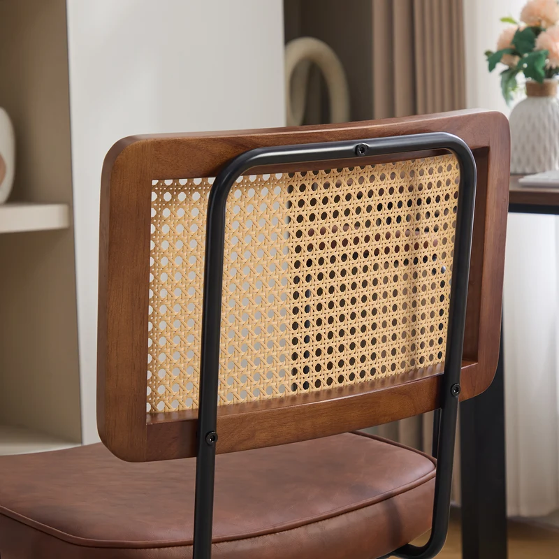 Chaise de bureau vintage en rotin semi-cuir marron pivotant réglable avec accoudoir MINIMALISTMAPLEPLUS