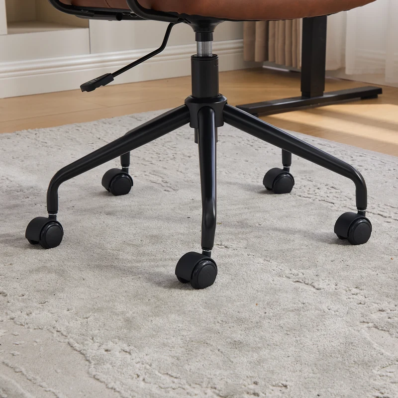 Chaise de bureau vintage en rotin semi-cuir marron pivotant réglable avec accoudoir MINIMALISTMAPLEPLUS