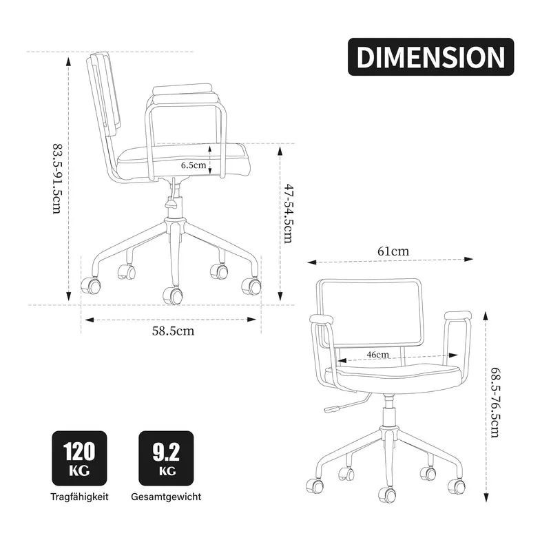 Chaise de bureau vintage en rotin semi-cuir marron pivotant réglable avec accoudoir MINIMALISTMAPLEPLUS