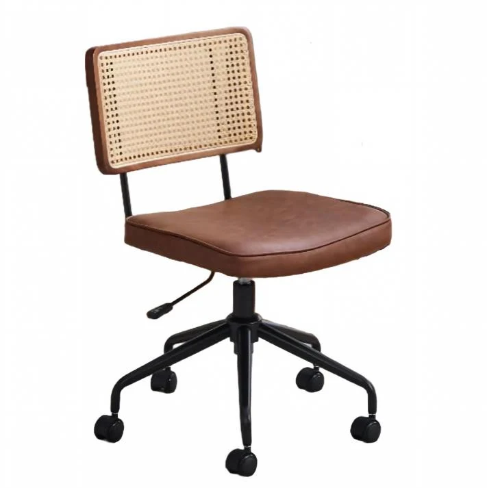Chaise de bureau vintage en rotin semi-cuir marron pivotant réglable MINIMALISTMAX