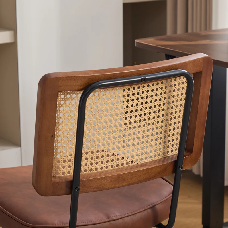 Chaise de bureau vintage en rotin semi-cuir marron pivotant réglable MINIMALISTMAX