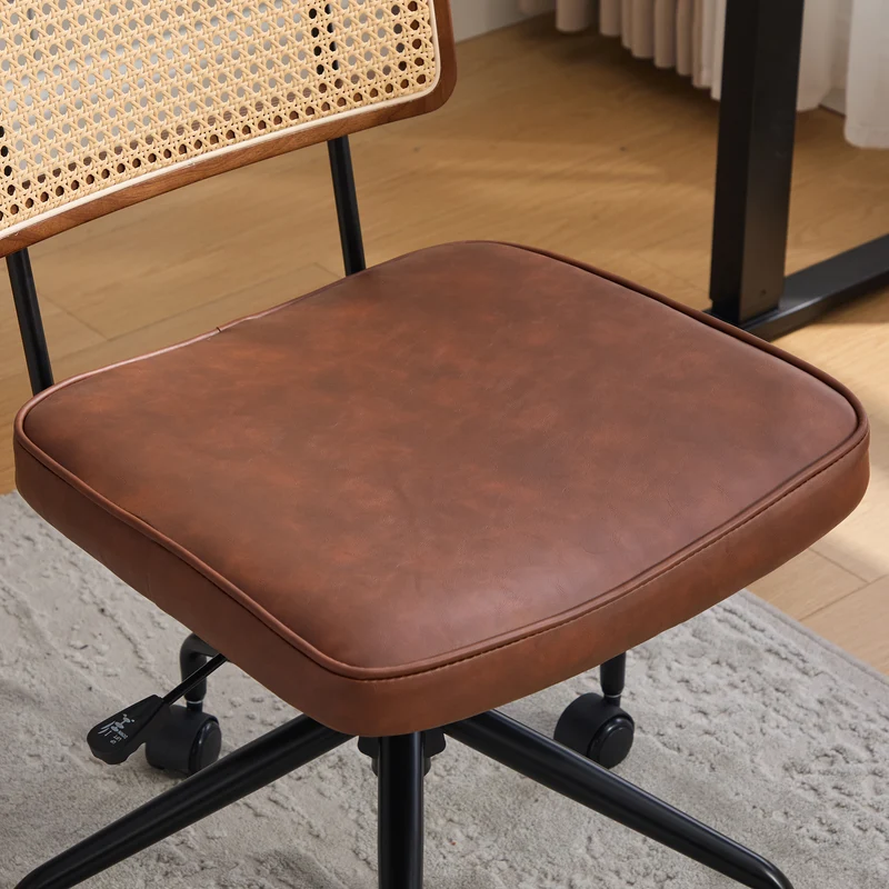 Chaise de bureau vintage en rotin semi-cuir marron pivotant réglable MINIMALISTMAX