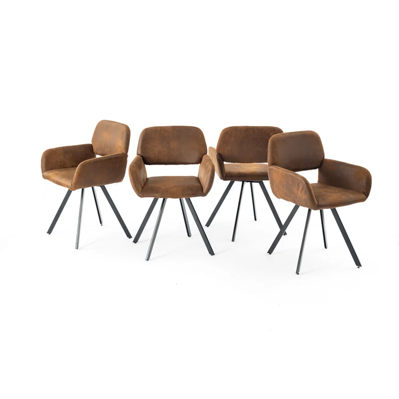 Ensemble de table et 4 chaises de salle à manger pivotantes style industriel et effet bois MILLIKEN 120 DARK + CALIFORNIA KD SUEDE BROWN SWIVEL*2