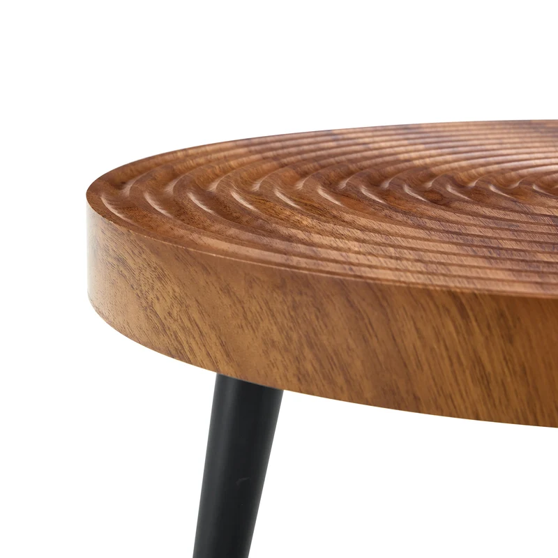 Table basse ronde Ø60 cm en noyer avec plateau texturé motif cernes d'arbre MINIMALISTCEILINGSET