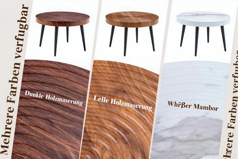 Table basse ronde Ø60 cm en noyer avec plateau texturé motif cernes d'arbre MINIMALISTCEILINGSET