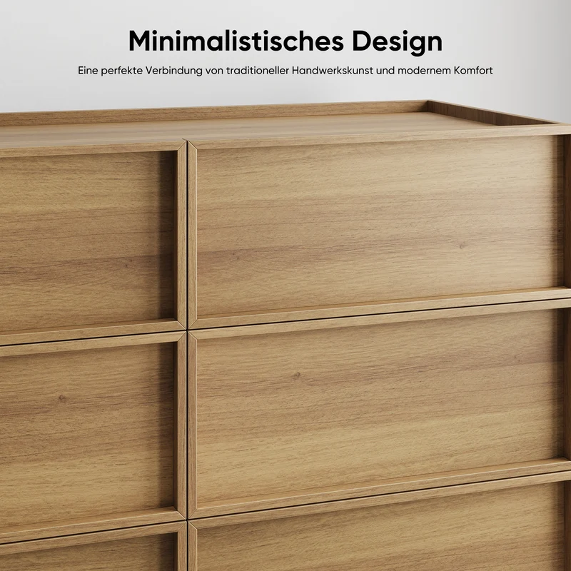 Buffet moderne à 6 tiroirs effet chêne, design minimaliste sans poignées 115x48x78cm LAMP AIR