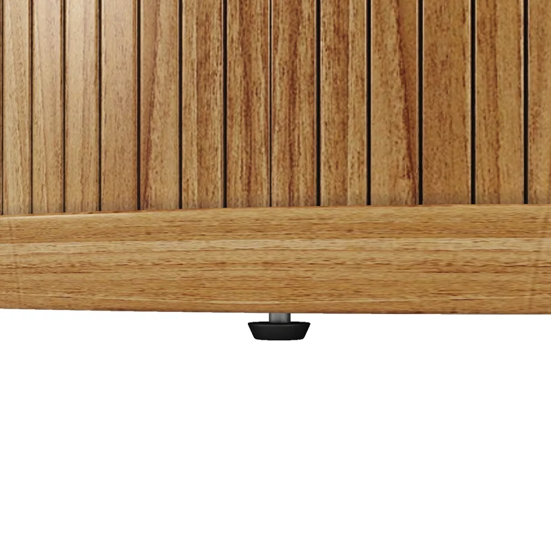 Table à manger extensible (118-158 cm) ronde effet bois et pieds avec rangement intégré (6 personnes) LAMP RATTAN