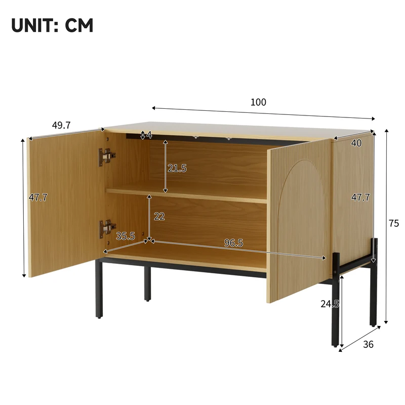 Buffet effet bois design arche texturé 2 portes 100x40x75cm ITALIAN LINEN MAX
