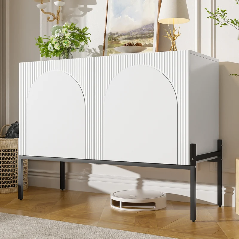 Buffet blanc design arche texturé 2 portes 100x40x75cm ITALIAN GOLD PRIME