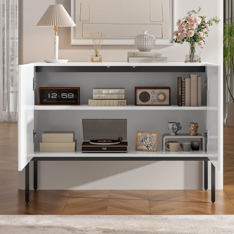 Buffet blanc design arche texturé 2 portes 100x40x75cm ITALIAN GOLD PRIME