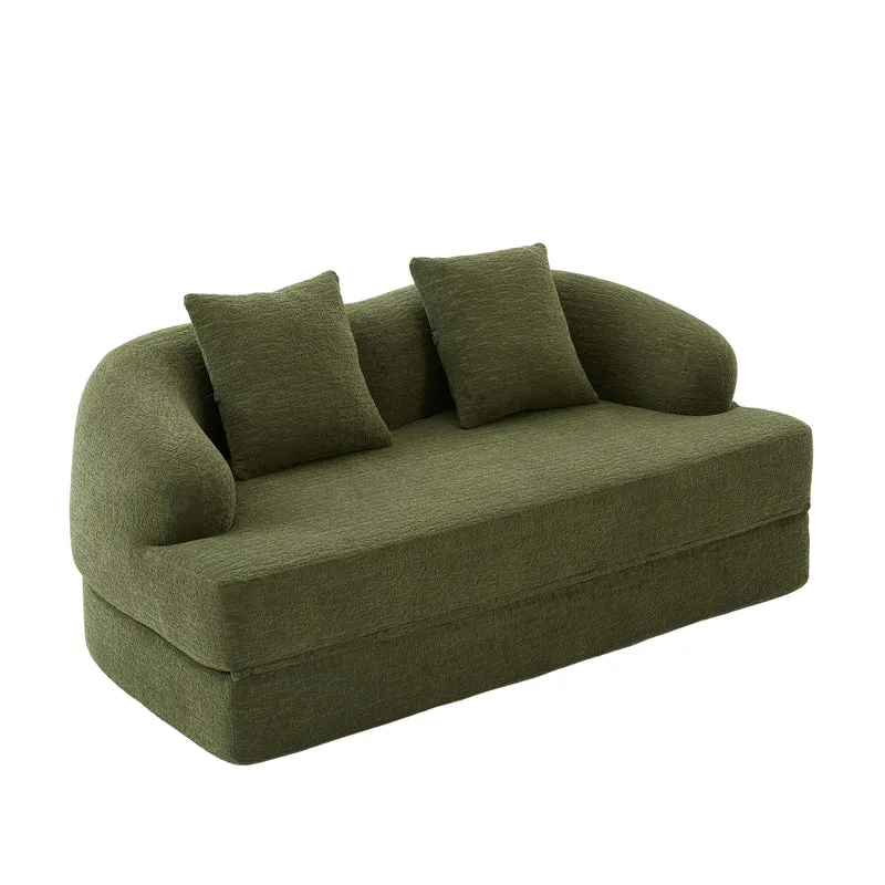 Canapé-lit 2 places convertible en chenille verte texturé et 2 coussins LAMP BLACK