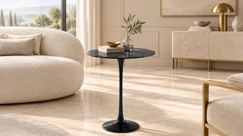 TULIP Table d'appoint ronde plateau en marbre Sahara