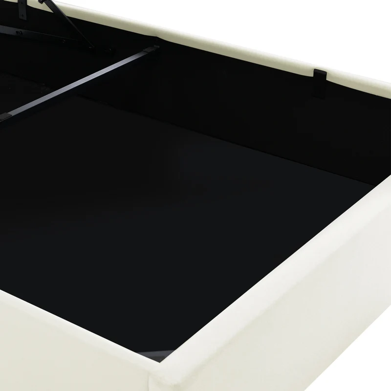 Lit coffre hydraulique 140x200cm blanc PU avec LED et télécommande – Design moderne, grand espace de rangement
