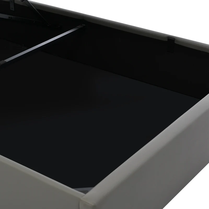 Lit coffre hydraulique 160x200cm gris avec LED et télécommande, cadre rembourré moderne