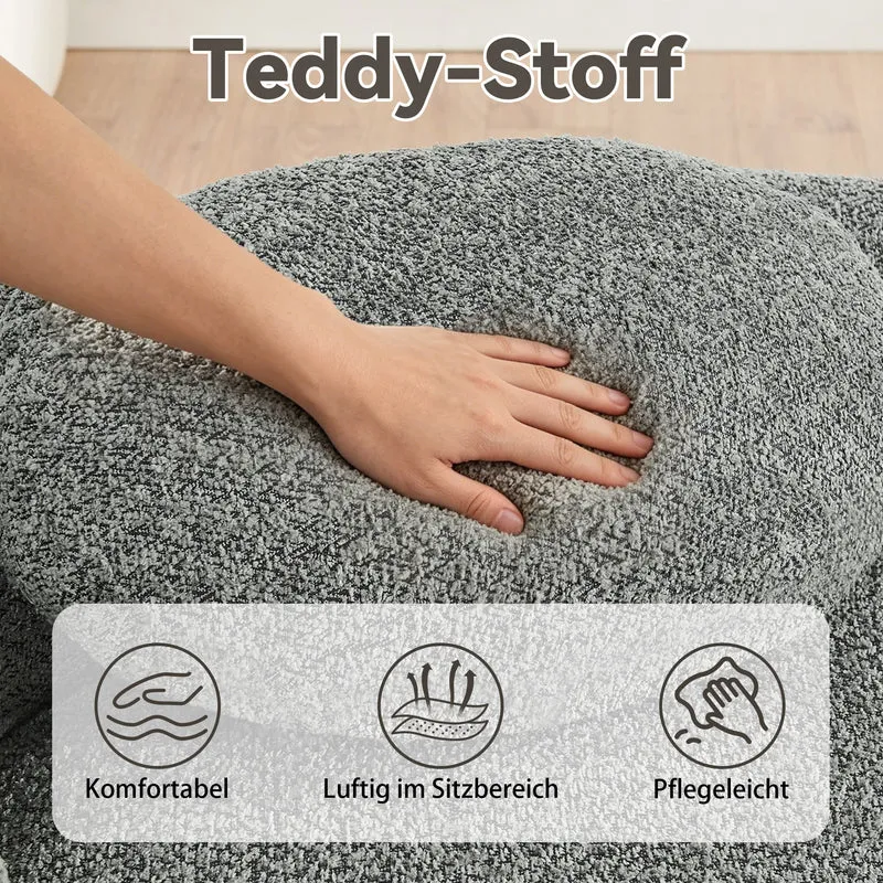 Méridienne canapé en tissu teddy gris foncé, design arrondi et minimaliste ITALIAN FABRIC PRIME
