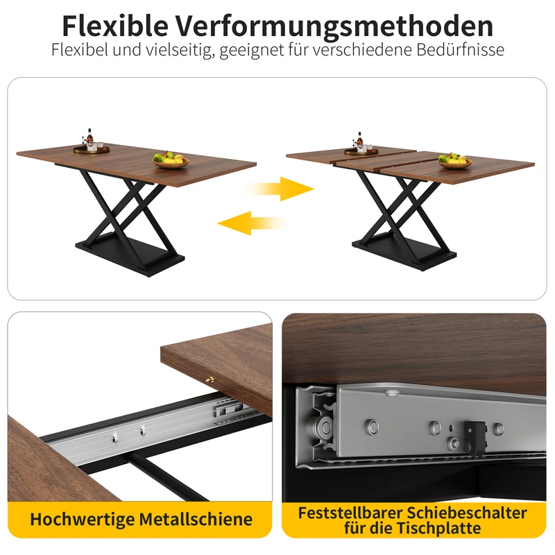Ensemble table à manger extensible effet noyer et 4 chaises en velours noir LAMP ZONE