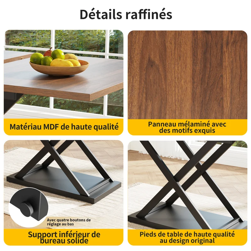 Ensemble table à manger extensible effet noyer et 4 chaises en velours noir LAMP ZONE