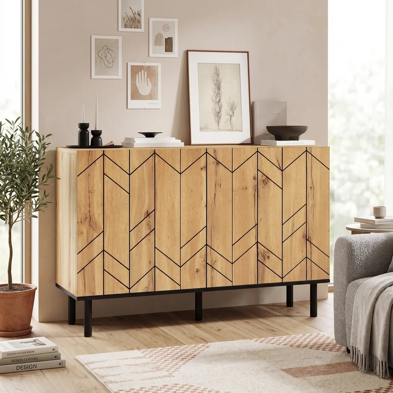 Buffet effet bois design chevron 3 portes battantes 120x35x70cm ITALIAN SCREEN