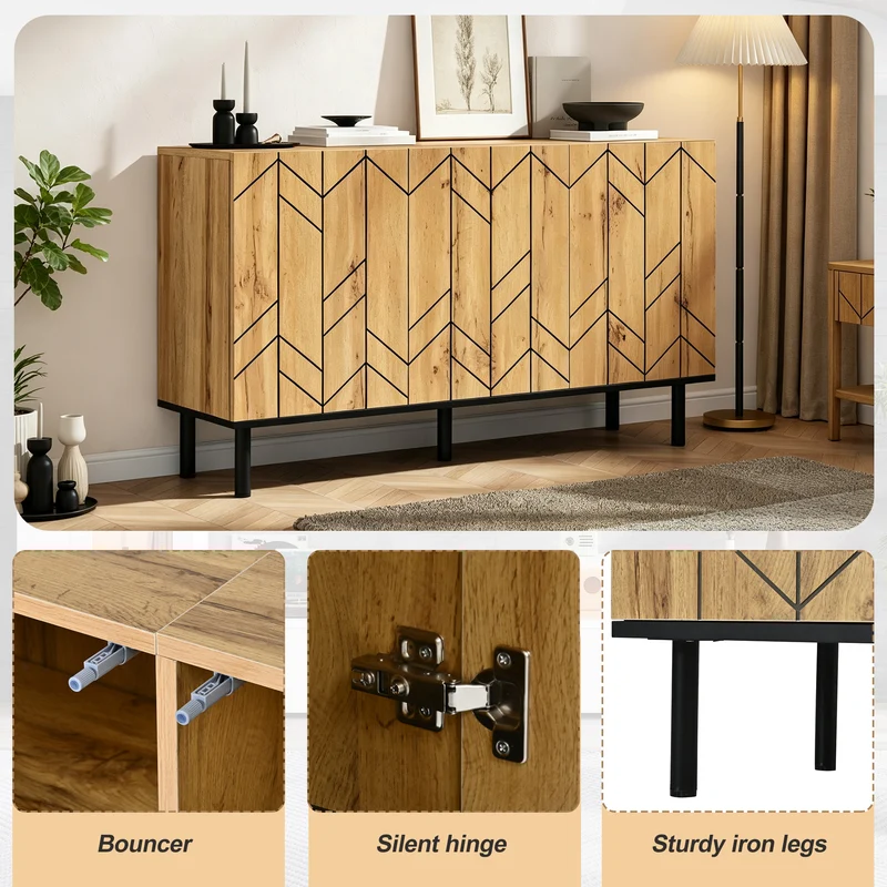Buffet effet bois design chevron 3 portes battantes 120x35x70cm ITALIAN SCREEN