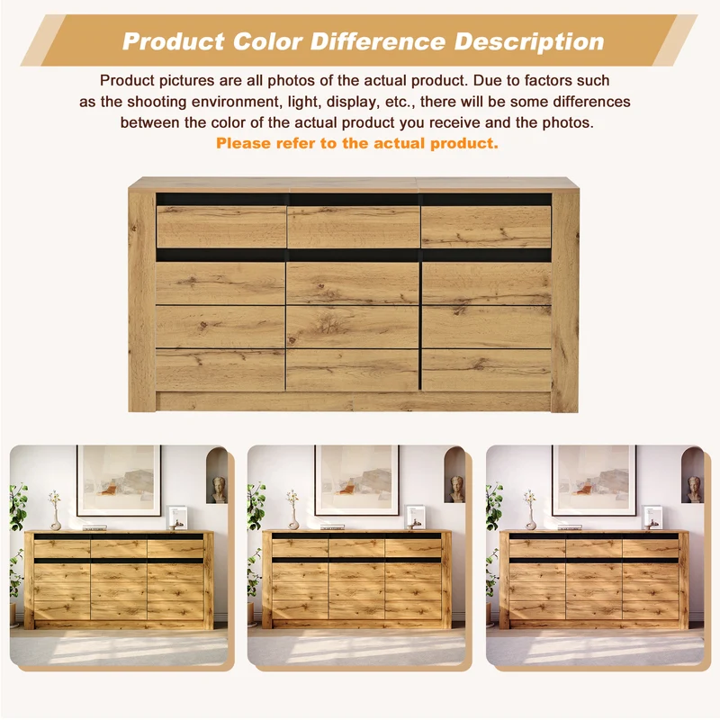 Buffet effet bois et noir 3 portes 3 tiroirs 135x35x70cm ITALIAN WALNUT MAX