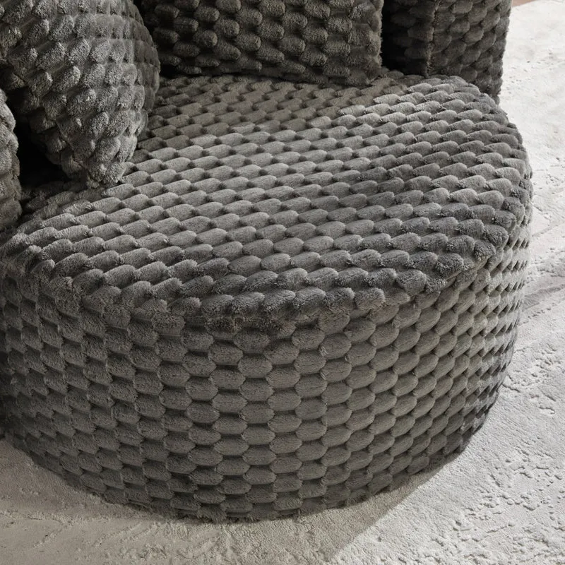 Fauteuil géant gris foncé en fausse fourrure avec pouf assorti en demi-lune FLOATING IRON MAX
