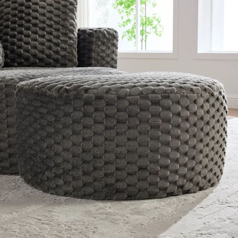 Fauteuil géant gris foncé en fausse fourrure avec pouf assorti en demi-lune FLOATING IRON MAX