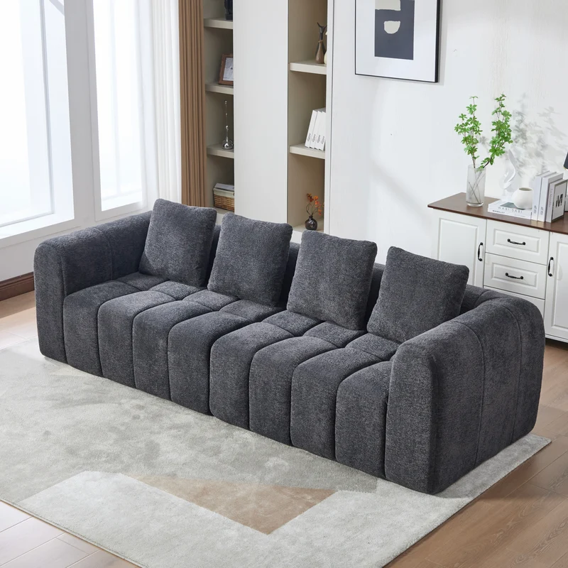 Canapé 4 places en velours gris foncé avec coussins tissu résistant et anti-taches FLOATING FABRIC LINE