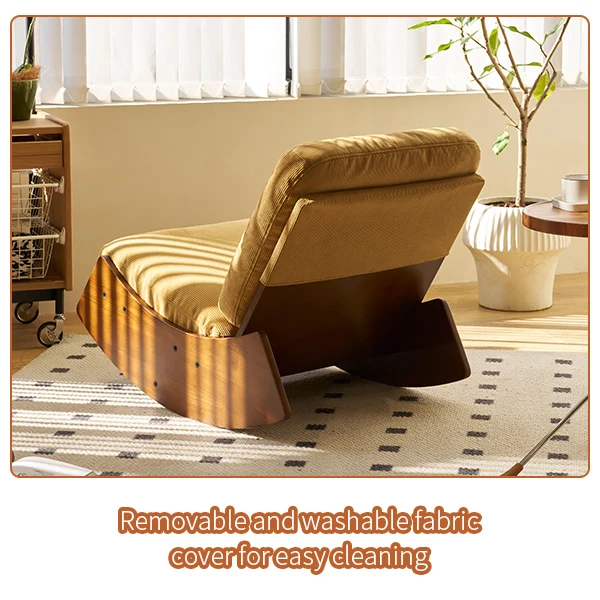 Fauteuil à bascule rétro en corduroy jaune, cadre en bois massif, nursery 90x61,5x71,9cm FLOATING CHERRY MAX