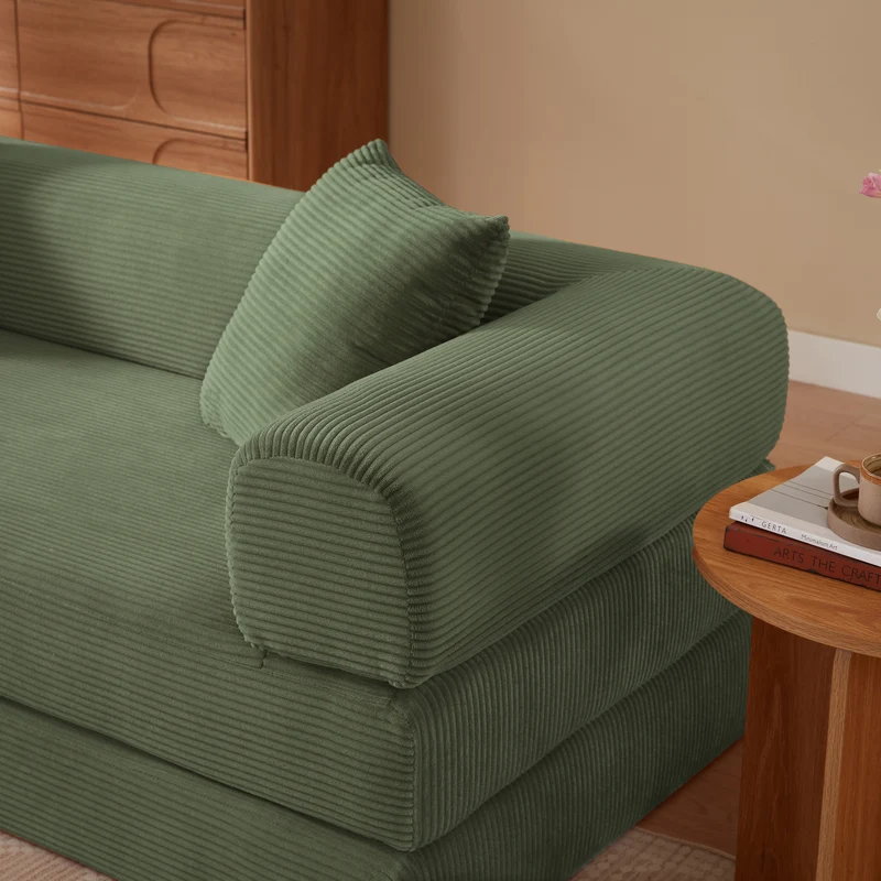 Canapé 3 places modulable sans armature, convertible en lit, velours vert, style tatami 195x89x59cm MERIDIANREX