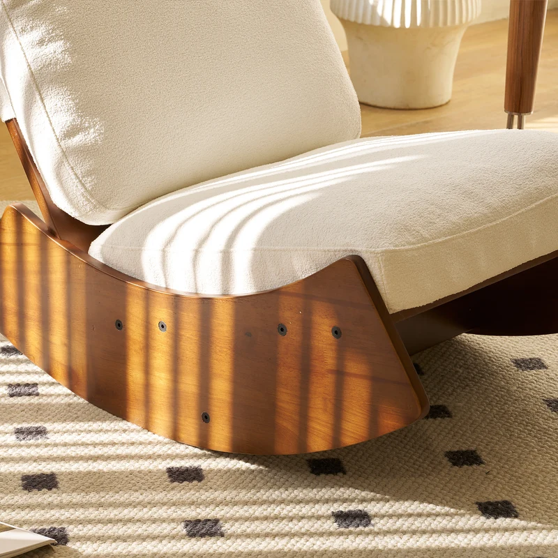 Fauteuil à bascule rétro en corduroy beige, cadre en bois massif, nursery 90x61,5x71,9cm FLOATING LEATHER MAX
