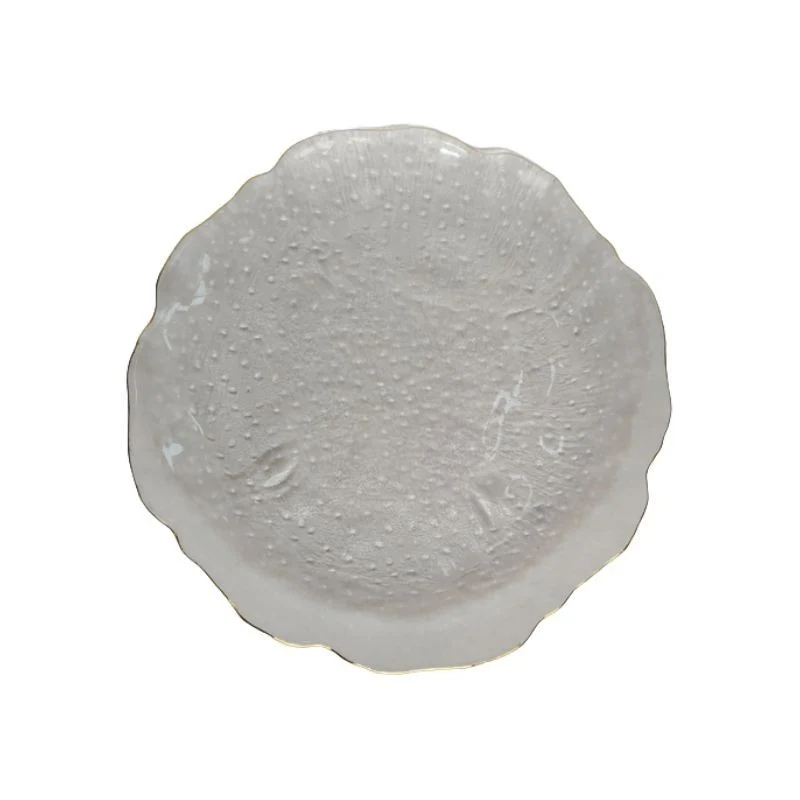 Assiette plate en verre contour dore, D25,5xH2cm