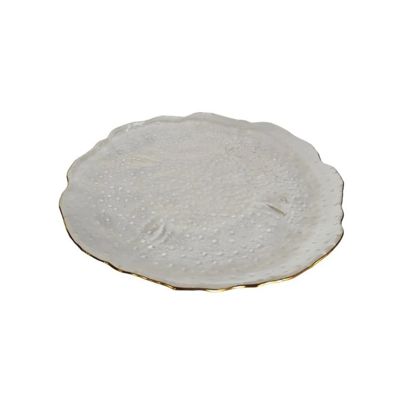 Assiette plate en verre contour dore, D25,5xH2cm