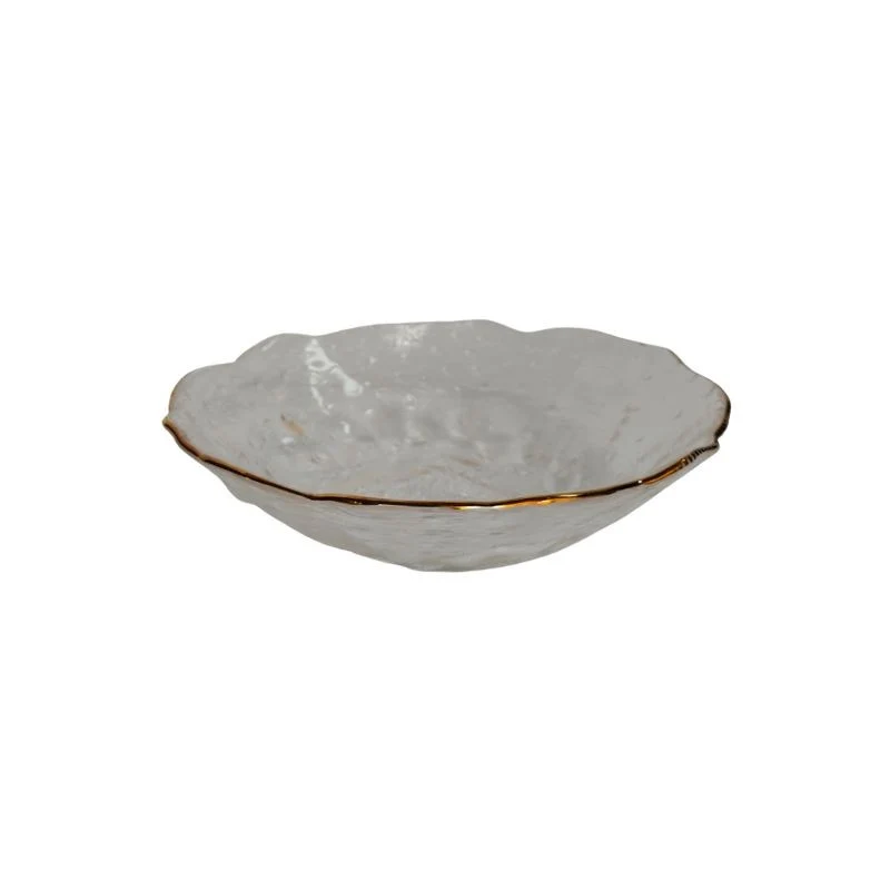 Assiette creuse en verre contour dore, D14xH3,5cm
