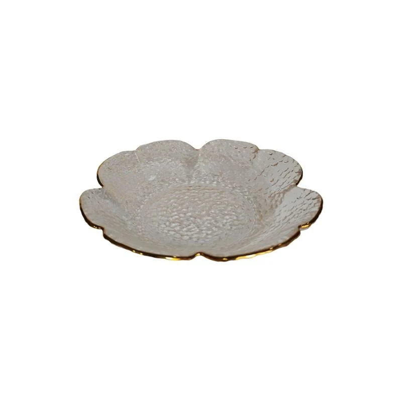 Saladier en verre contour dore, D14xH3cm