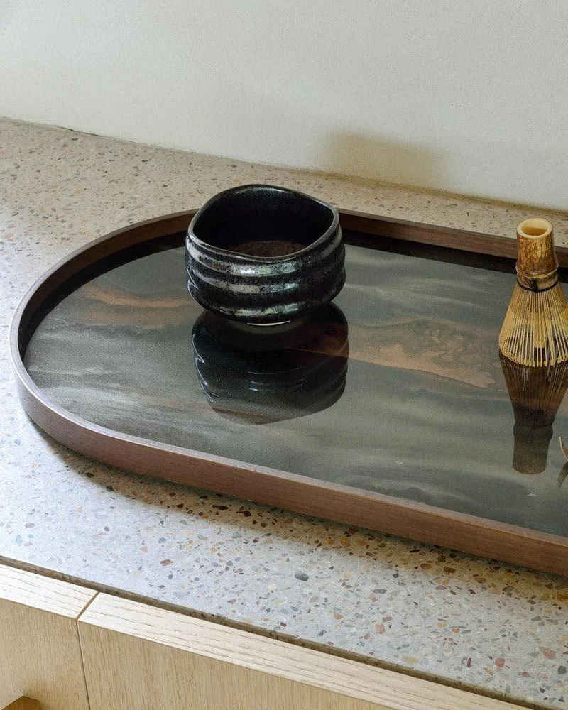Plateau en verre BRONZE ORGANIC Oblong - 71x36