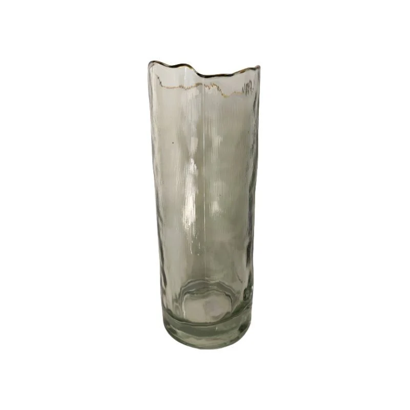 Vase en verre vert avec bordure doré, D12xH25CM - CLEA
