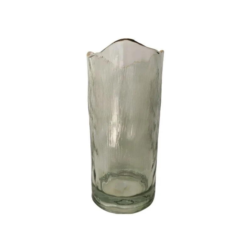 Vase en verre vert avec bordure doré, D12xH25CM - CLEA