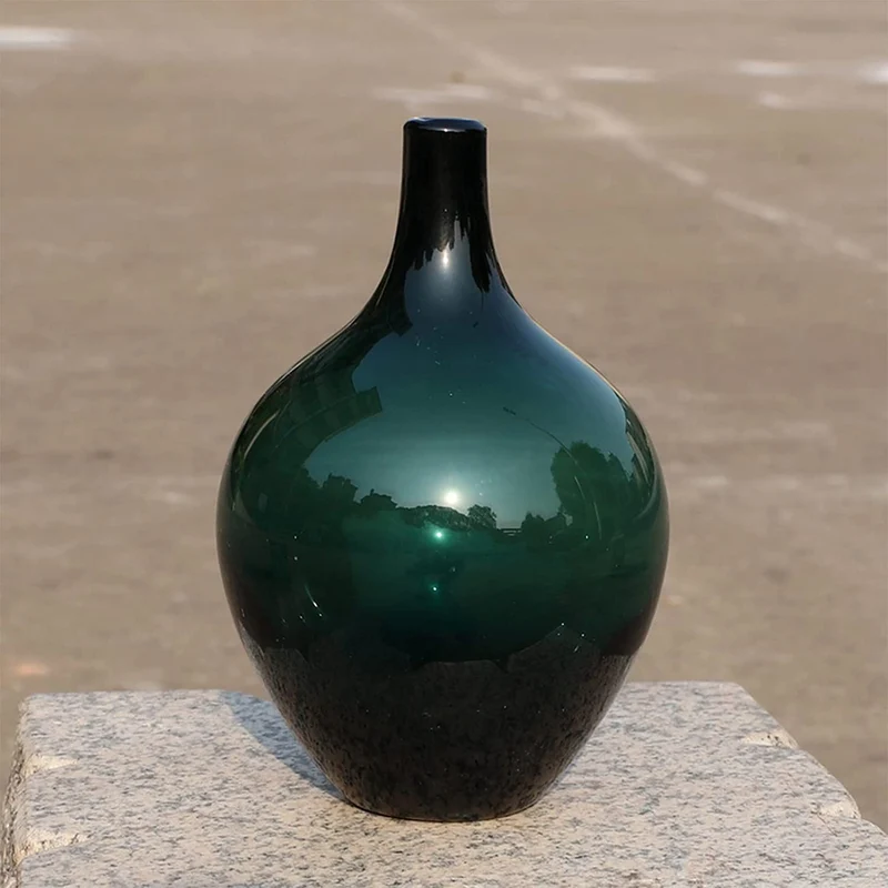 Vase en verre vert, D13xH21CM