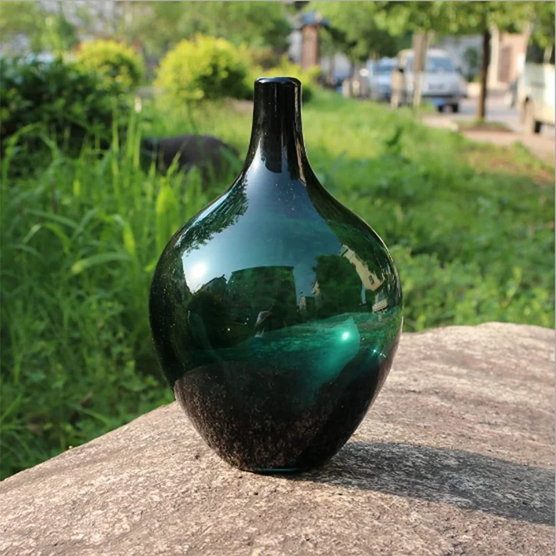 Vase en verre vert, D13xH21CM