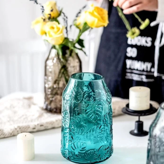 Vase en verre vert, D11xH20CM